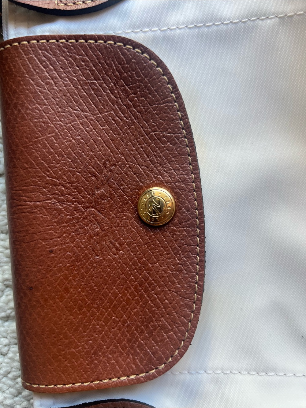 Longchamp Small White/ Cream Le Pliage Tote with Brown Leather Trim - Picture 3 of 9